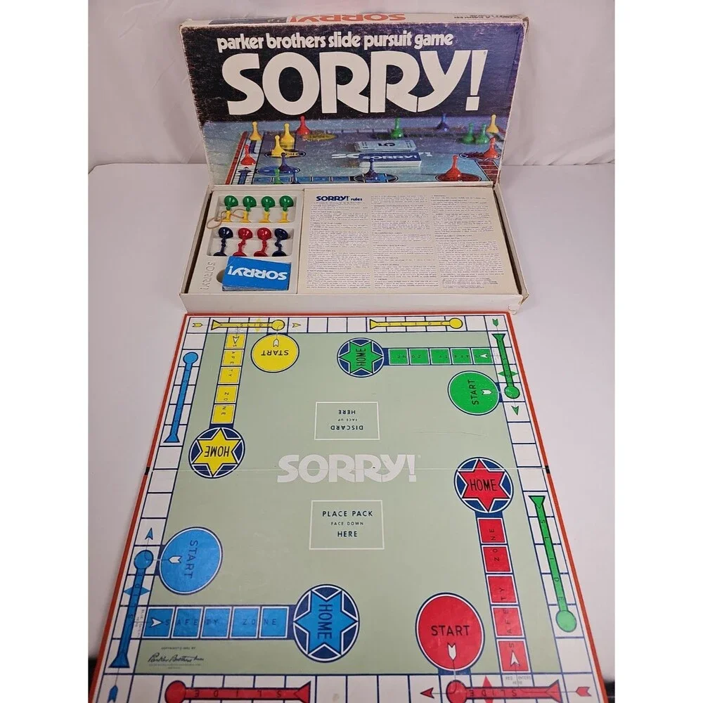 Vintage 1972 Sorry Board Game Parker Brothers Slide Pursuit No. 390 COMPLETE